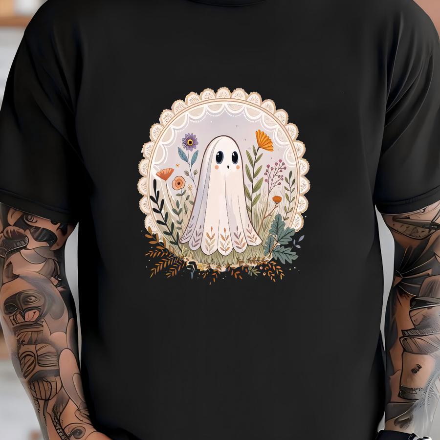 Cute Ghost In Wildflowers Shirt, Spooky Fall Aesthetic Halloween Floral Tee, Retro October Graphic Tee, Cozy Ghostcore Gift,wildflower Ghost T-shirt