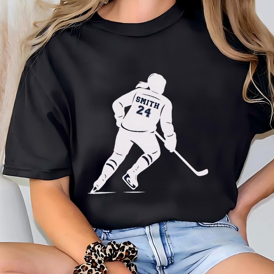 Custom Hockey Mom Hoodie Personalized Name Number Girl Hockey Sweatshirt Gameday Hockey Apparel Ice Hockey Mama Gift Hockey Skater Pullover T-shirt