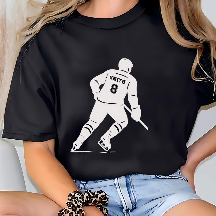 Custom Hockey Mom Hoodie Personalized Name Number Boy Hockey Sweatshirt Gameday Hockey Apparel Ice Hockey Mama Gift Hockey Skater Pullover T-shirt