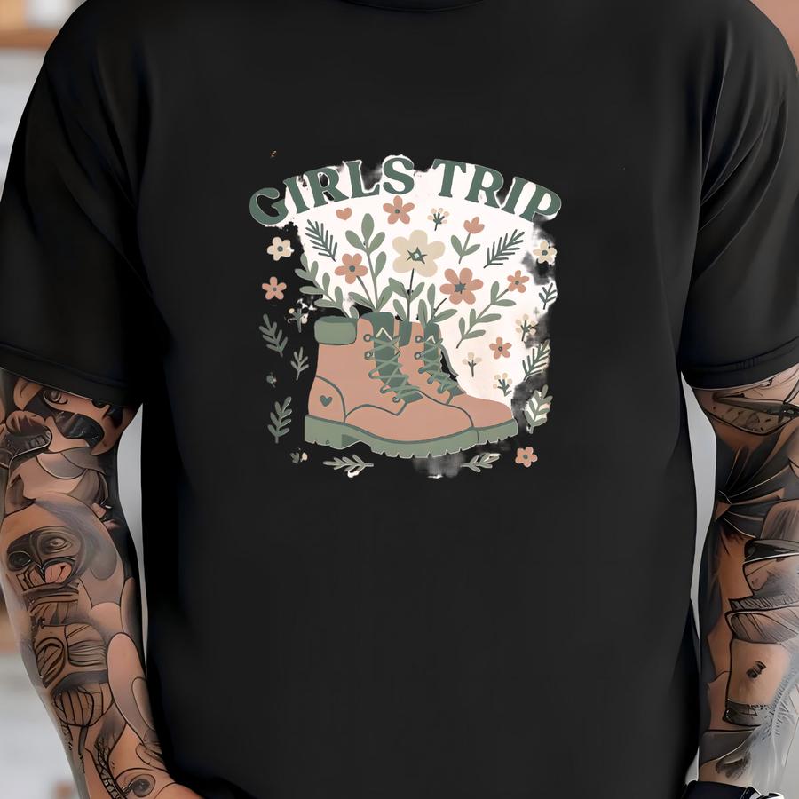 Custom Cabin Girls Trip Shirt, Cozy Mountain Weekend Tee, Retro Camping Trip For Friends, Hiking Retreat Group Tee, Camp Vibes Matching Tee T-shirt