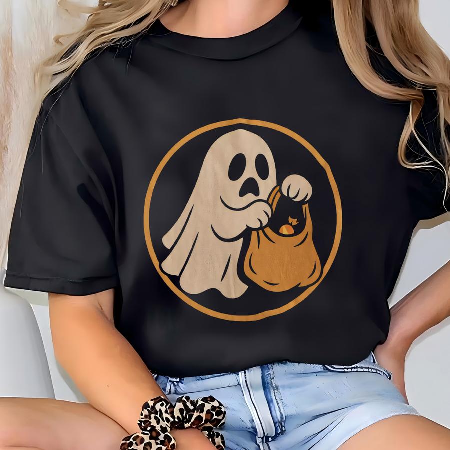 Cute Ghost Trick Or Treat Shirt | Retro Halloween Candy Tee | Adult And Youth Sizes T-shirt