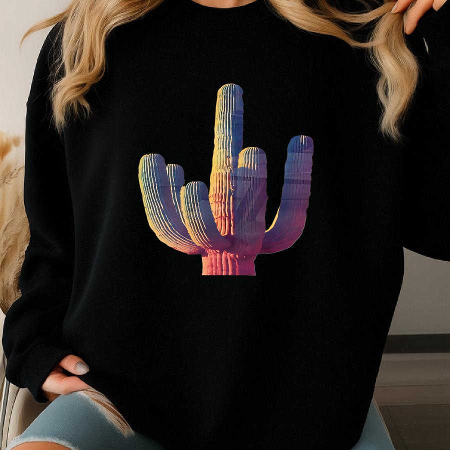 Vintage Retro Saguaro Cactus Wall Art Print, Colorful Southwestern Desert Decor, Mid Century Modern Cactus Art, Western Boho Cactus Decor Sweatshirt
