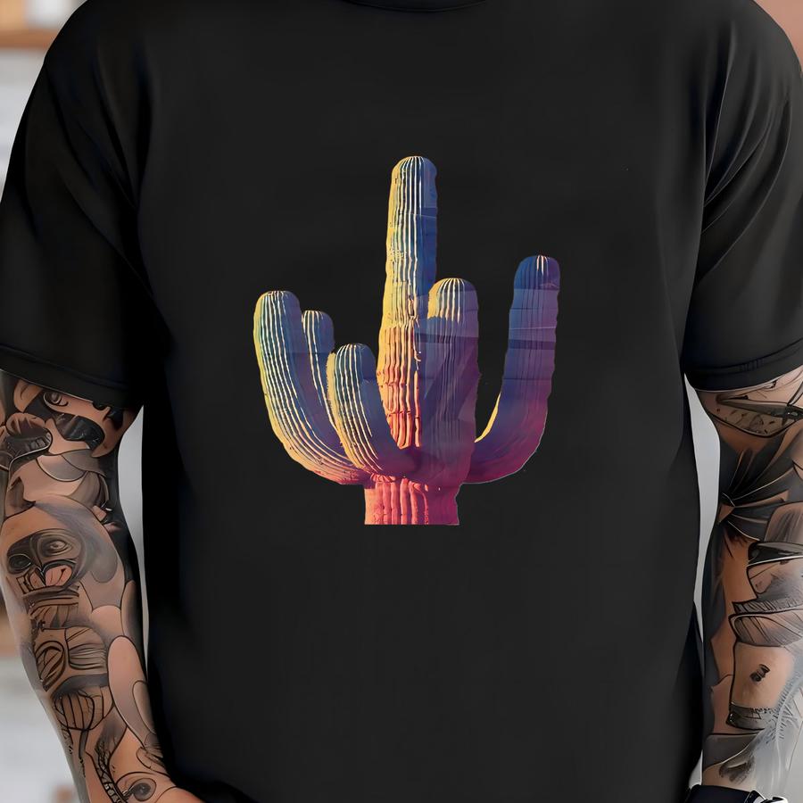 Vintage Retro Saguaro Cactus Wall Art Print, Colorful Southwestern Desert Decor, Mid Century Modern Cactus Art, Western Boho Cactus Decor T-shirt