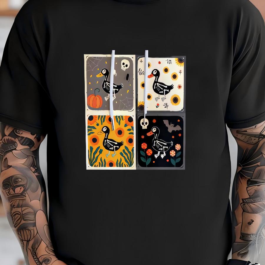 Cute Funny Goose Halloween With Pumpkin And Bat Print Shirt, Sweatshirt Or Hoodies T-shirt