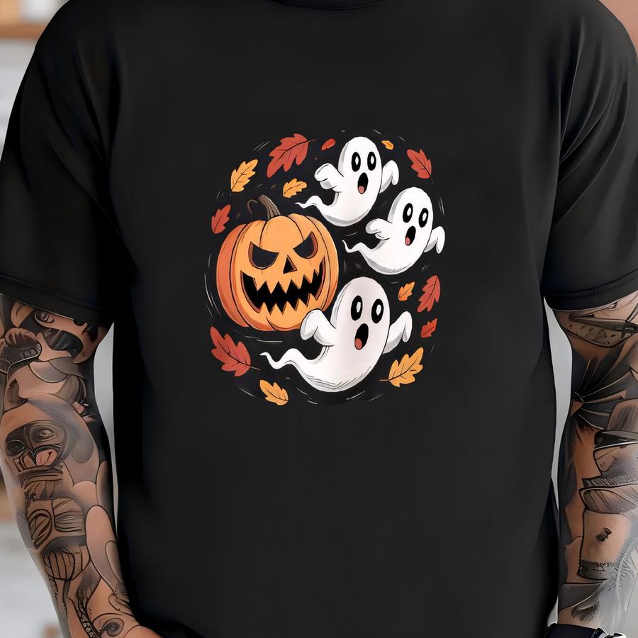 Funny Halloween Pumpkin Chasing Ghost Shirt,sweatshirt Or Hoodies– Cute Spooky Graphic For Costume Party T-shirt