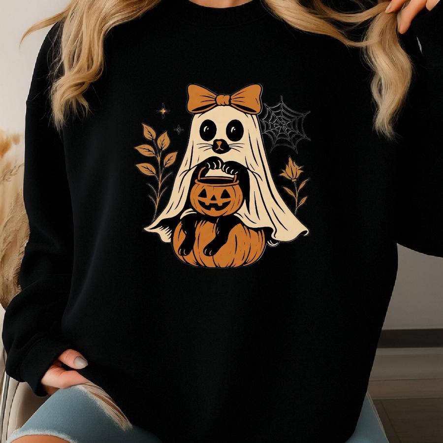 Raccoon Ghost Halloween Sweatshirt: Unisex Spooky Fall Pullover Sweatshirt