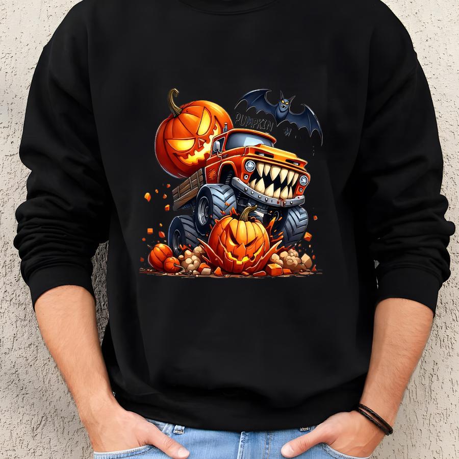 Pumpkin Smasher Truck Halloween Boys Sweatshirt: Kids Trick Or Treat Party Shirt Sweatshirt