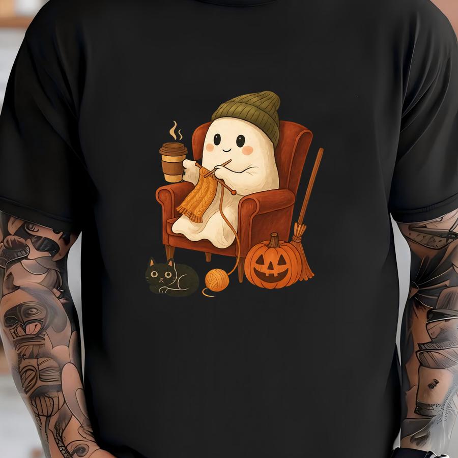 Knitting Ghost Sweatshirt, Ghost Knitting Lover Sweater, Halloween Knitter Tee, Funny Ghost, Spooky Season Shirt, Craft Mom Gift, Fall Shirt T-shirt