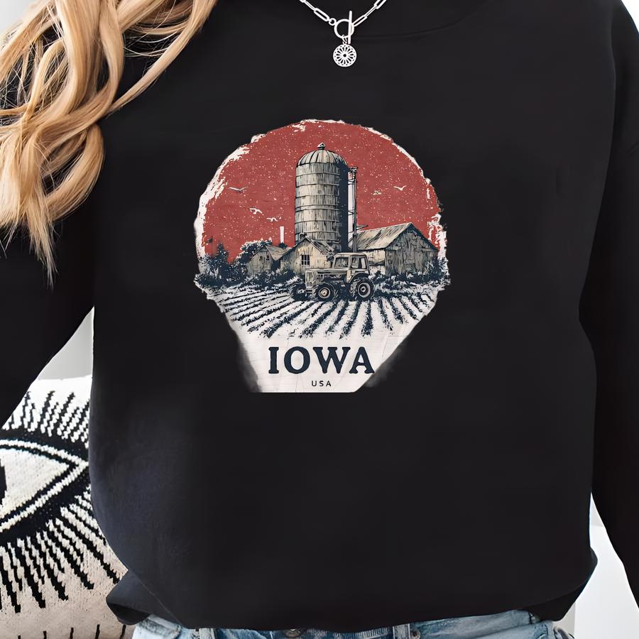 Vintage Iowa Farm T-shirt: Rustic Tractor Graphic Tee Sweatshirt