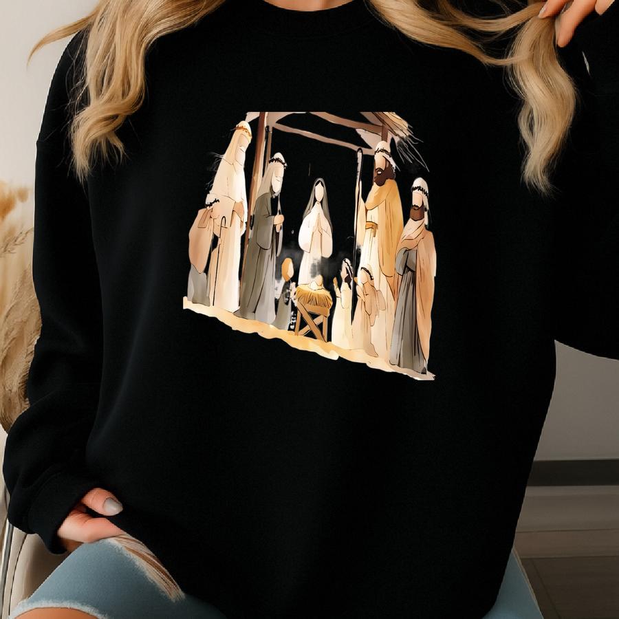 Nativity Scene Christmas Sweatshirt · Christian The Greatest Gift Of All Tee · Jesus Birth Matthew 1:21 Sweatshirt Sweatshirt
