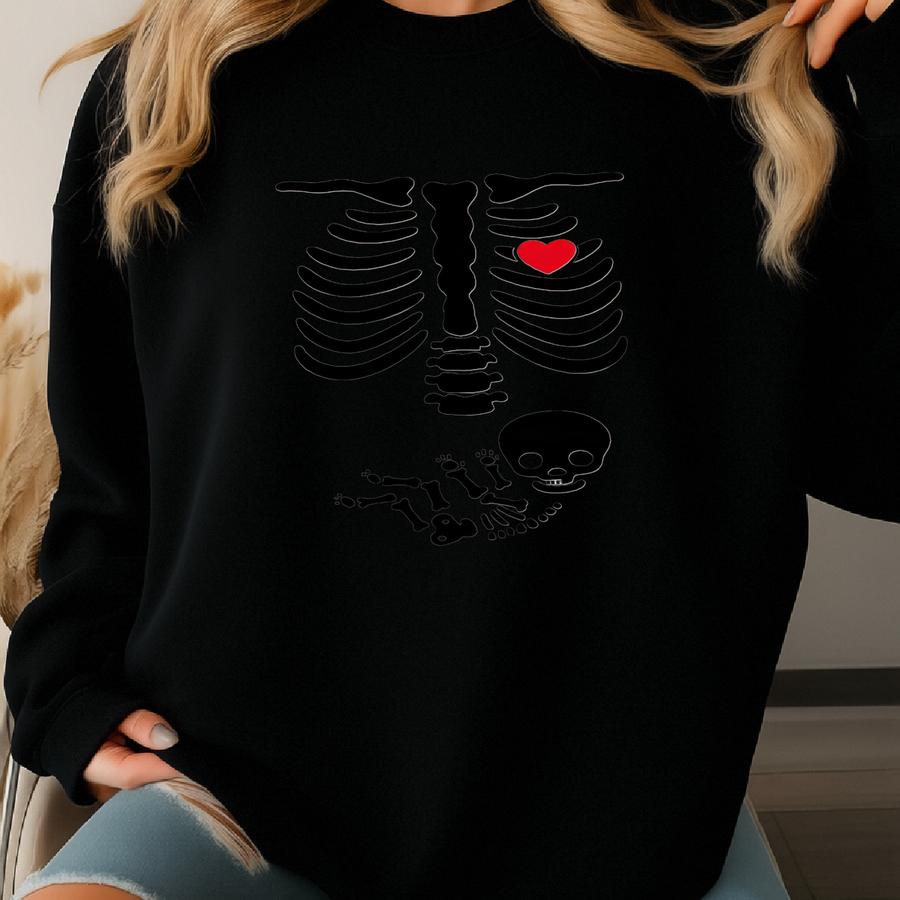 Skeleton Maternity Halloween Shirt, Funny Pregnancy Announcement Tee 2025, Spooky Mom Costume, New Mommy Fall Gift T-shirt Sweatshirt