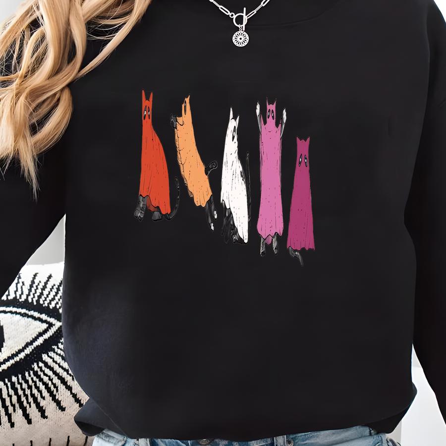 Lgbtq Halloween Shirt, Subtle Lesbian Pride Spooky Sweatshirt, Crazy Cat Lady, Ghost Crewneck, Queer Halloween Top, Cat Mom Party Costume Sweatshirt