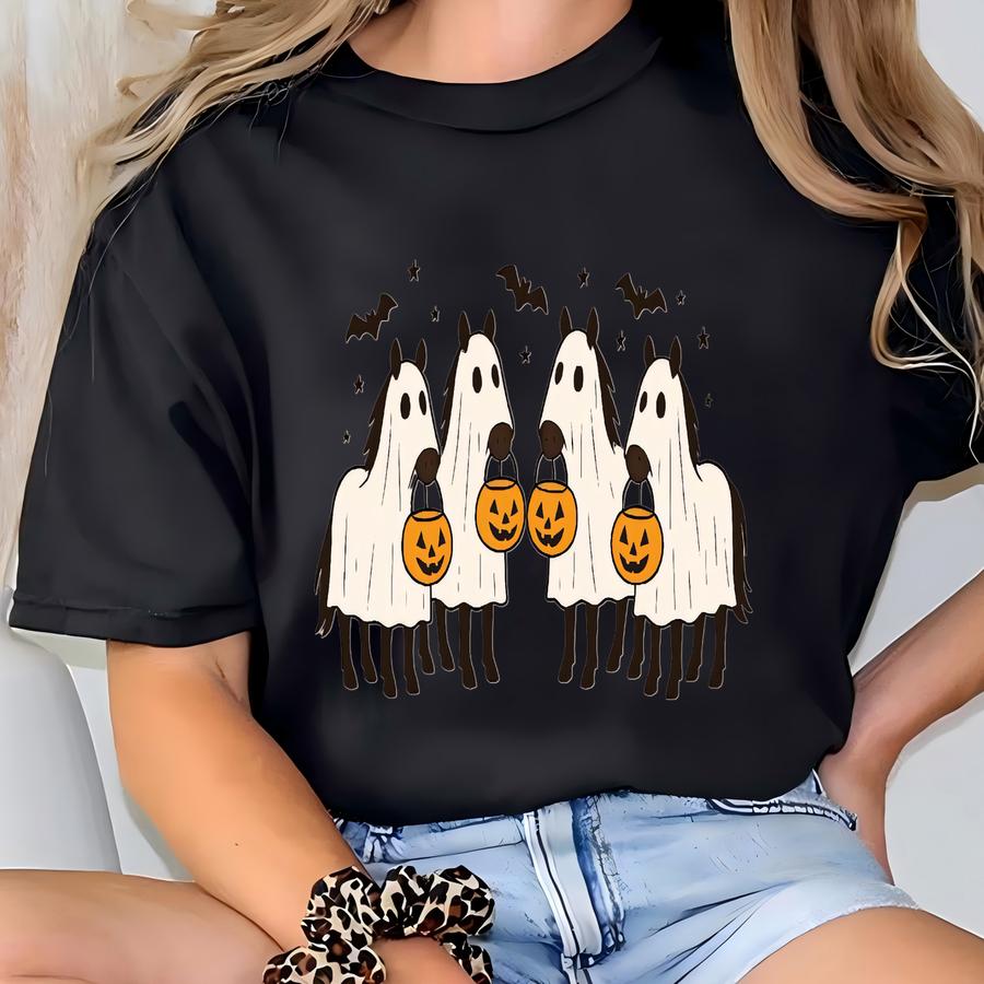 Halloween Horse Sweatshirt, Cute Ghost Horse Shirt, Spooky Horse Shirt, Horse Lover Gift, Western Halloween Shirt, Cowgirl Horse Shirt T-shirt
