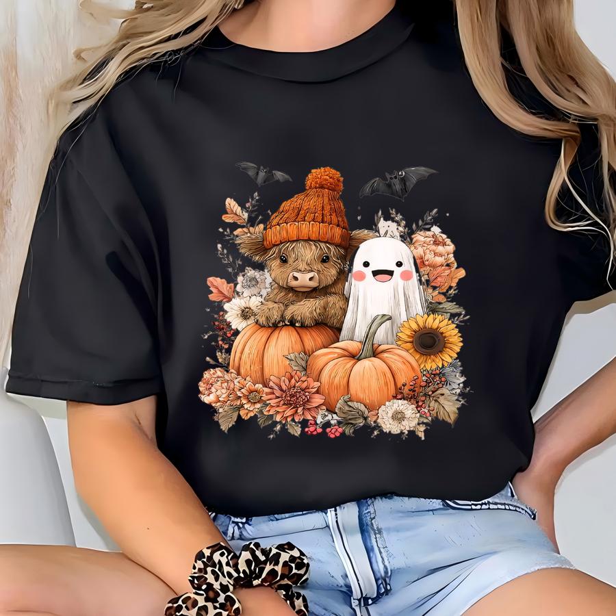 Halloween Cute Cow Sweatshirt, Retro Halloween Ghost Cow Sweatshirt, Ghost Cows Shirt, Funny Cow T Shirt, Spooky Season Shirt, Cow Halloween T-shirt