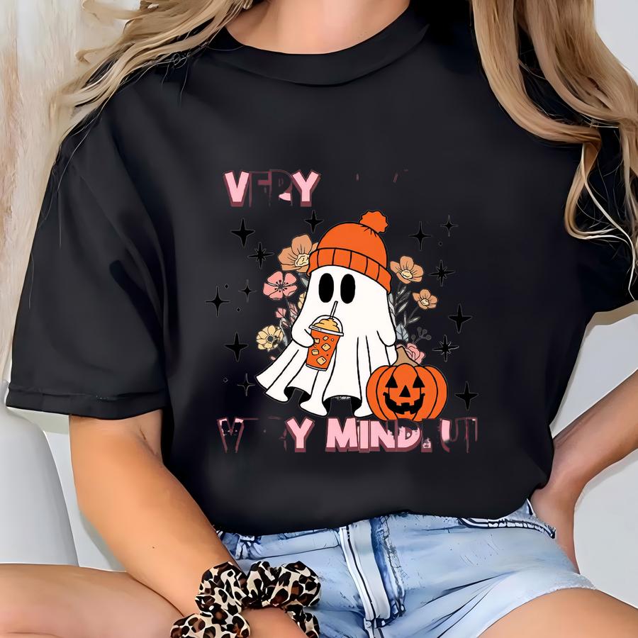 Very Demure Very Mindful Ghost Shirt, Cute Ghost Drinking Coffee Shirt, Funny Meme Halloween Shirt, Funny Halloween Gift, Spooky Season Tee T-shirt