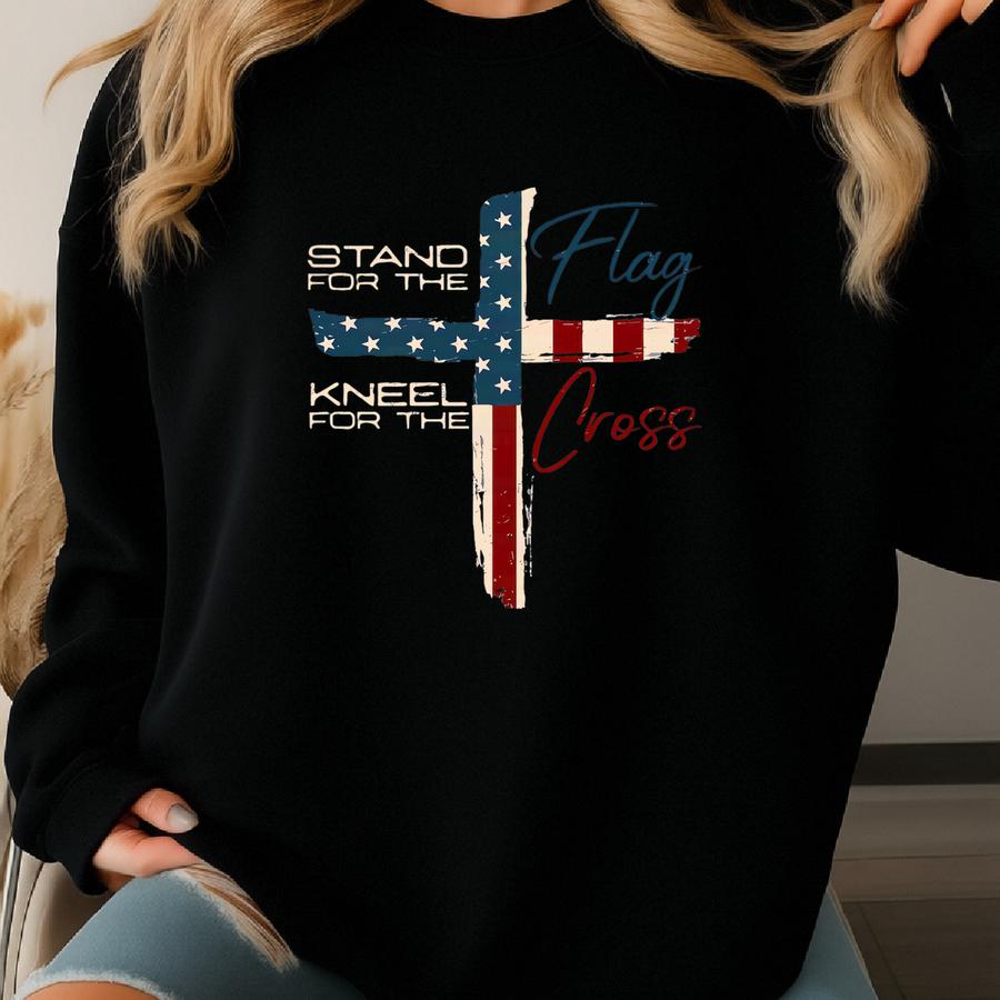Stand For The Cross Kneel For The Flag Dtf Transfers | Ready To Press Stand For The Cross Kneel For The Flag Direct To Film Transfers Sweatshirt