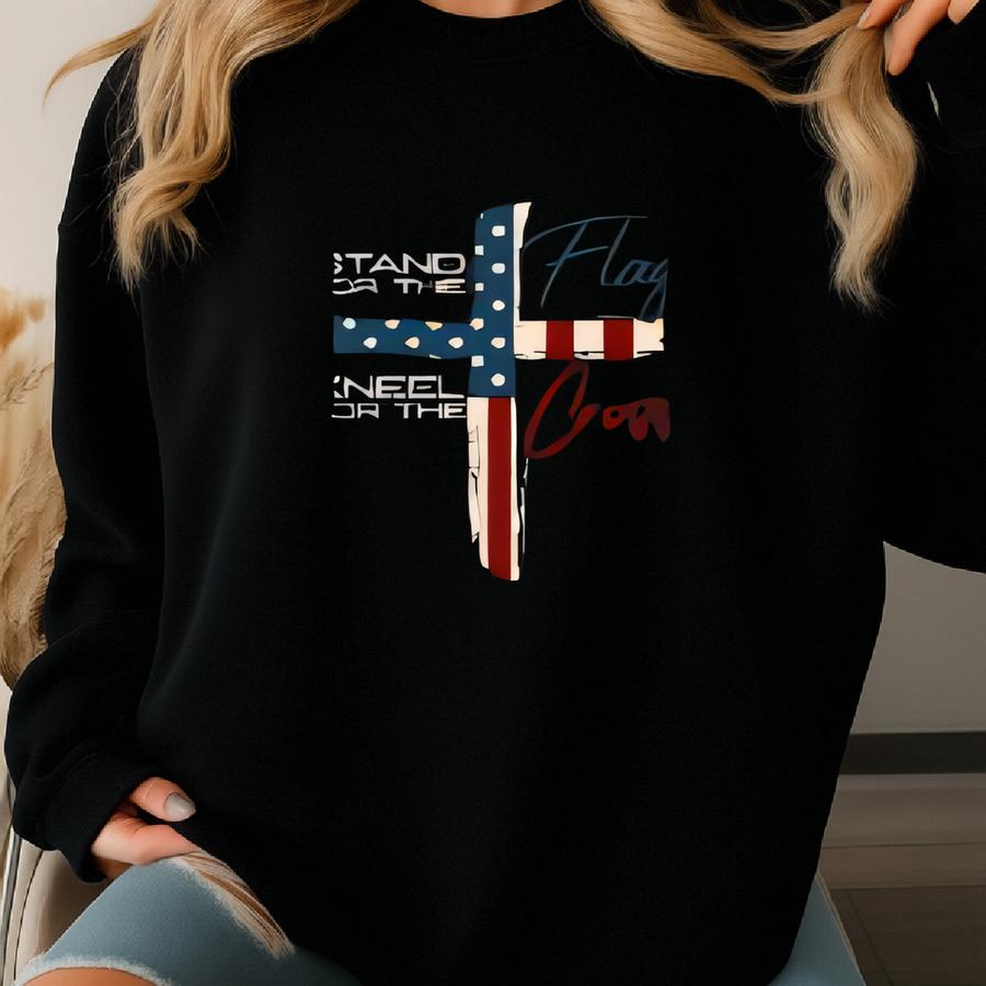 Stand For Flag Kneel For Cross T-shirt, Patriotic American Flag Christian Tee, T-shirt, Usa Flag T-shirt Sweatshirt