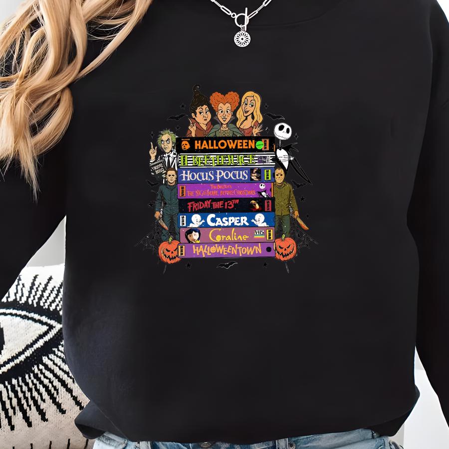 Comfort Color Horror Vhs Movies Tee, Halloween Movie Tape Stack Shirt, Retro Vhs Halloween Shirt, Spooky Season Shirt Sweatshirt