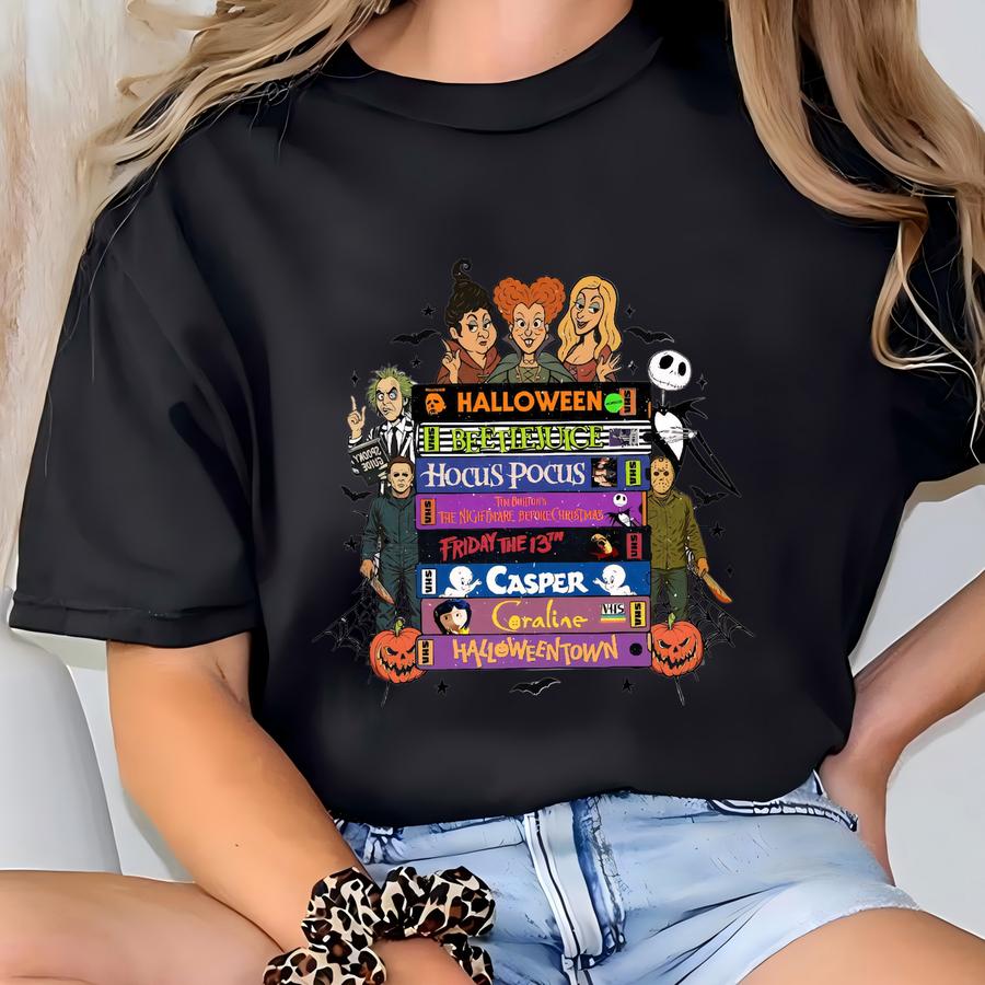 Comfort Color Horror Vhs Movies Tee, Halloween Movie Tape Stack Shirt, Retro Vhs Halloween Shirt, Spooky Season Shirt T-shirt