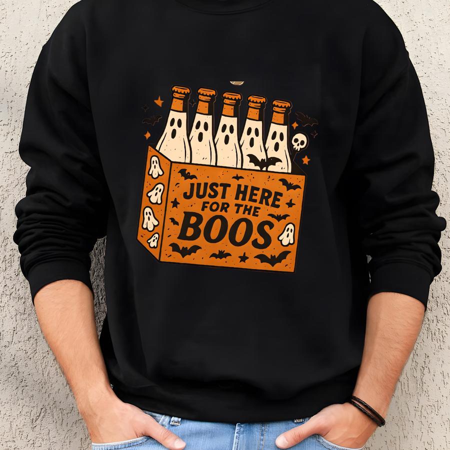 Halloween Shirt: Ghost Cat Tee - 'i'm Just Here For The Boos' Sweatshirt