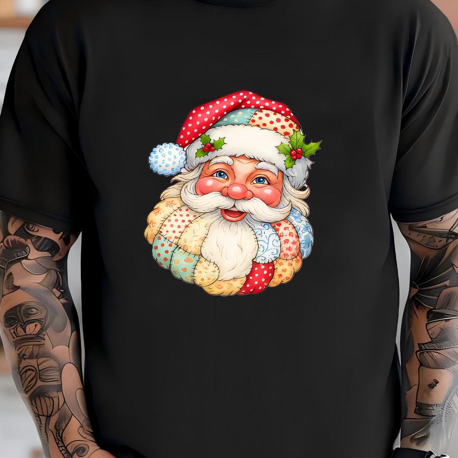 Retro Santa Claus Sweatshirt: Colorful Patchwork Christmas Graphic Hoodie T-shirt