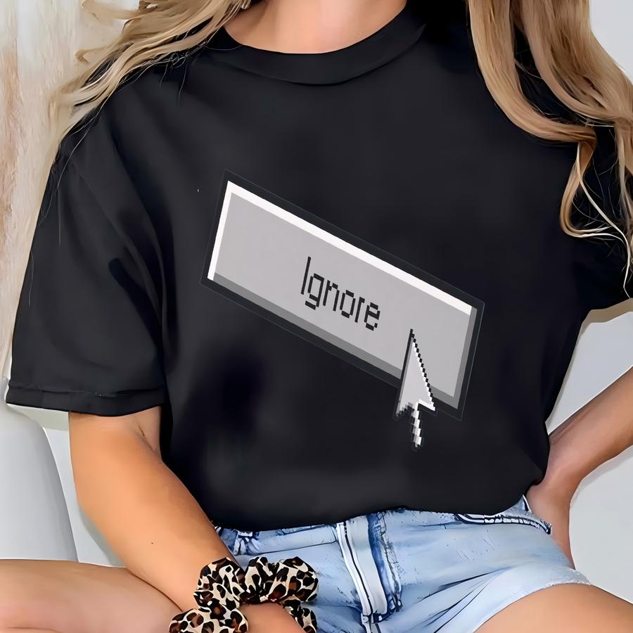 Y2k Ignore Button Hoodie: Retro Tech Graphic Tee T-shirt