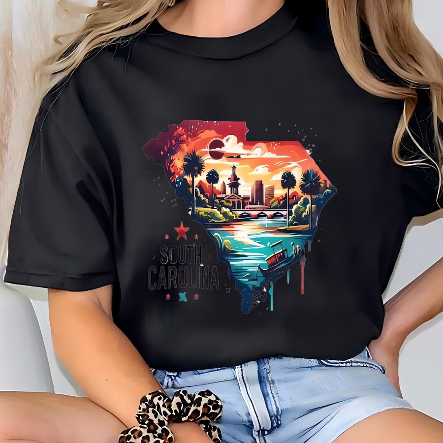 South Carolina Tee, South Carolina Map, Girls Trip Matching South Carolina, South Carolina Travel Gift, South Carolina State T-shirt