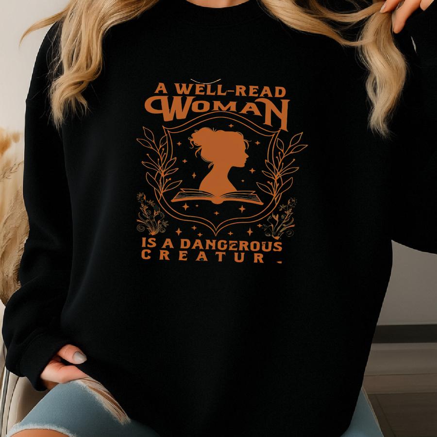 A Well Read Woman Is A Dangerous Creature, Booktrovert Book Worm Book Lovers Nerd Sweatshirt, One More Chapter, Poet, In My Bookish Era Sweatshirt