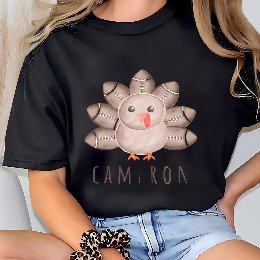 Toddler Boy Thanksgiving Turkey Football Shirt Fall Custom Sweatshirt For Boy Personalized Name Turkey Tee For Football Game Day Autumn Tee T-shirt