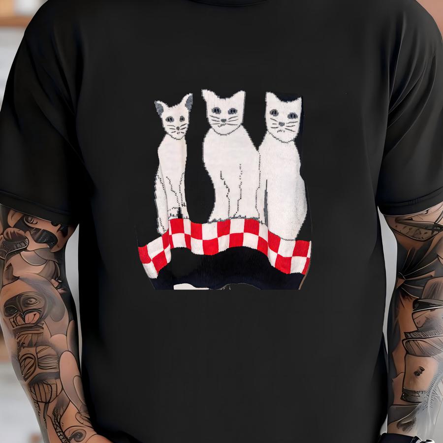 Vintage Cat Sweater By Leroy Knitwear | Size Xl | 3 Cats On Sweater With Red White Checker Design | 90s Cat Sweater T-shirt