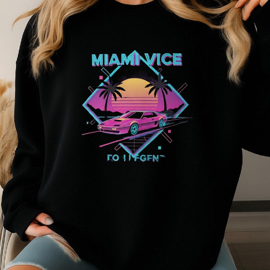 Miami Vice Hoodie: 80s Retro Car, Neon Sunset, Synthwave Apparel Sweatshirt