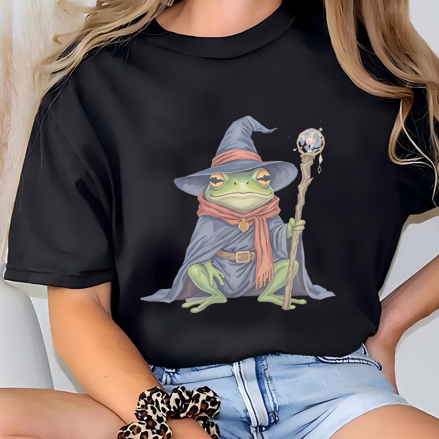 Wizard Frog Shirt Magic Frog Graphic Cute Frog Mage Shirt Fantasy Toad Tshirt Frog With Staff Enchanted Frog Tee Magic Animal Shirt T-shirt