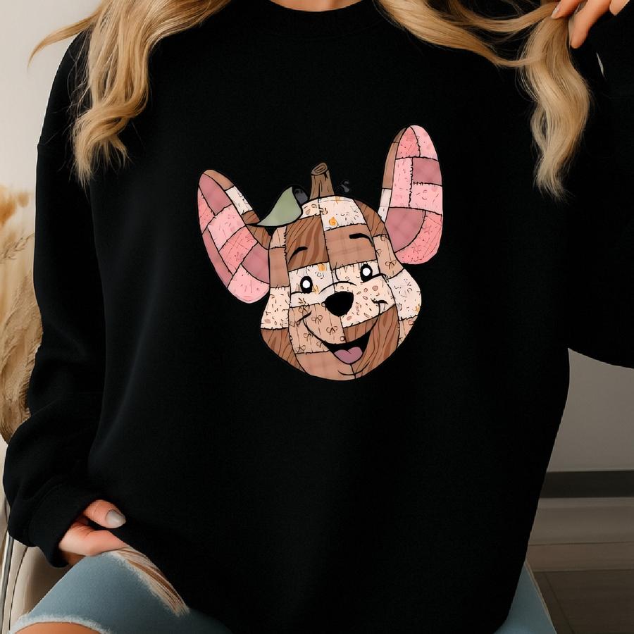 Patchwork Style Cartoon Shirt, Retro Cute Pooh Bear Eeyore Piglet Roo Tigger Thanksgiving Fall T-shirt,tsf175 Sweatshirt