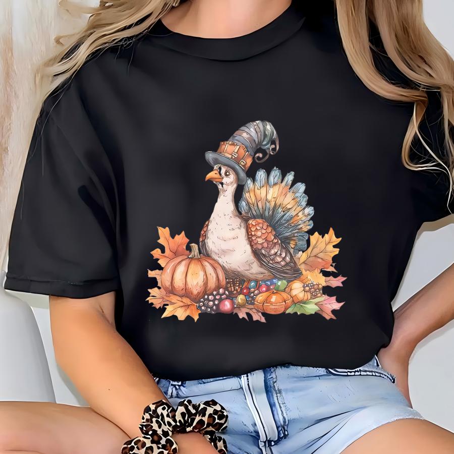 Thanksgiving Turkey Shirt Fall Pumpkin Graphic Autumn Leaves Rustic Farmhouse Gobble Tee Cute Holiday Top Thanksgiving Apparel T-shirt