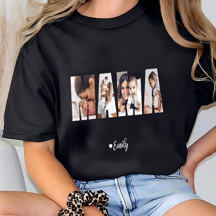 Custom Mama Photo Collage Shirt, Personalized Mother’s Day Gift T-shirt