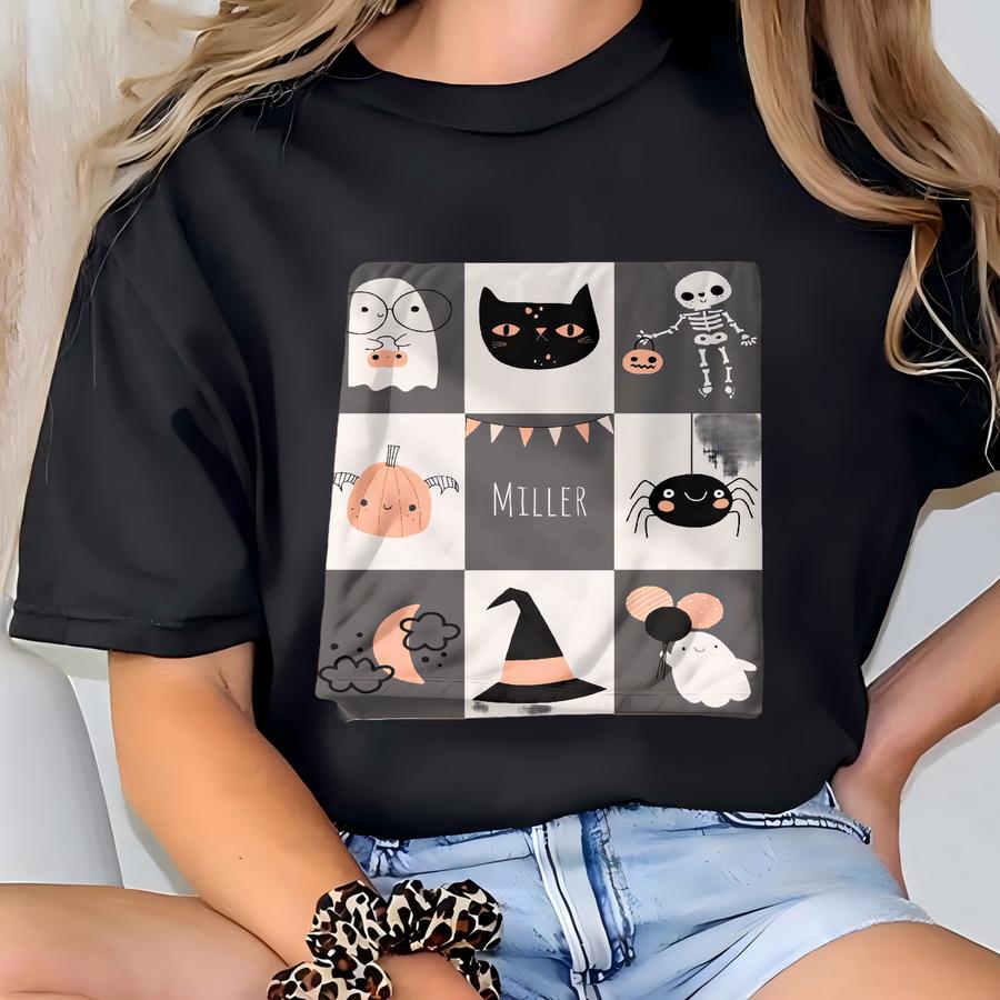 Custom Name Halloween Blanket For Cozy Season Personalized Cute Ghost Throw Soft Skeleton Blanket For Baby's First Halloween Family Name T-shirt