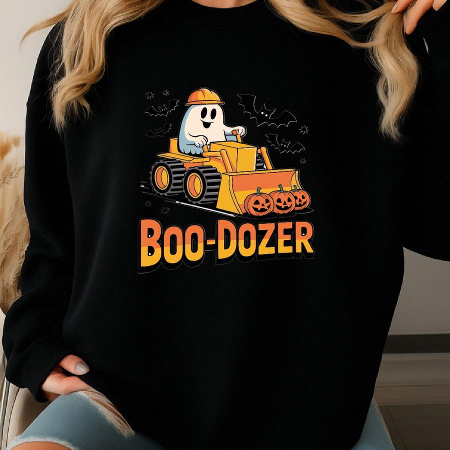 Boo - Dozer Halloween Sweatshirt, Boo-dozer Toddler Graphic Sweater, Cute Bulldozer Halloween Hoodie For Boys, Boy Halloween Sweater Sweatshirt