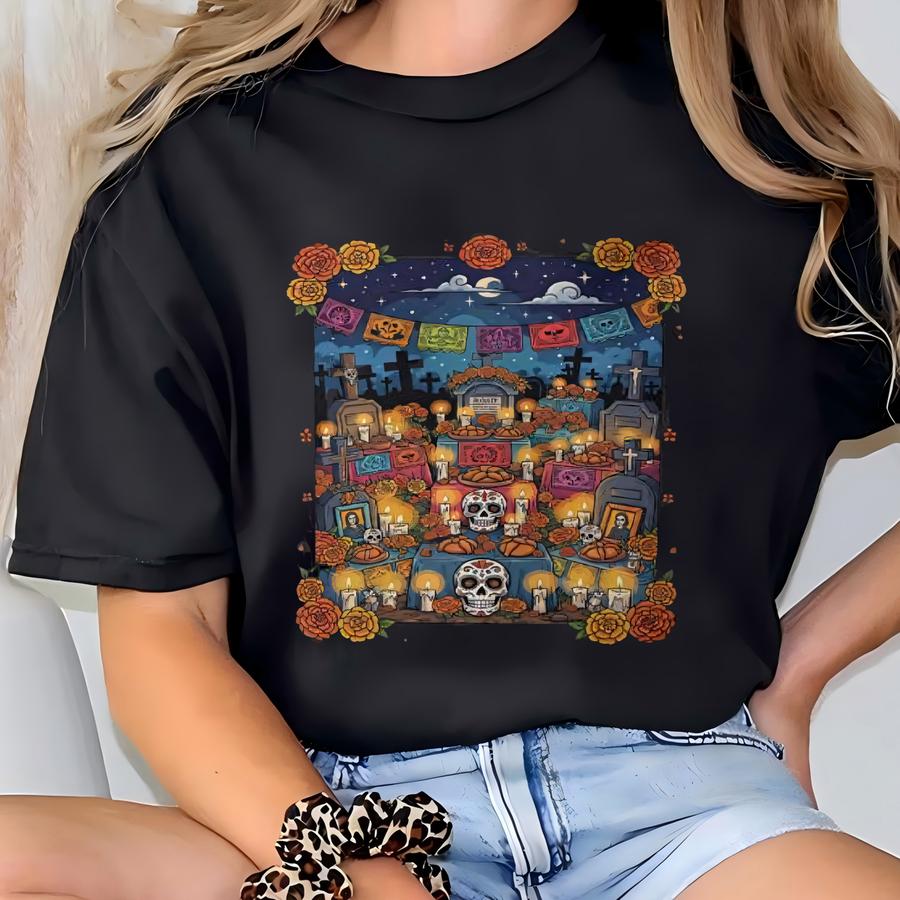 Día De Los Muertos Hoodie: Sugar Skull Altar, Mexican Folk Art T-shirt