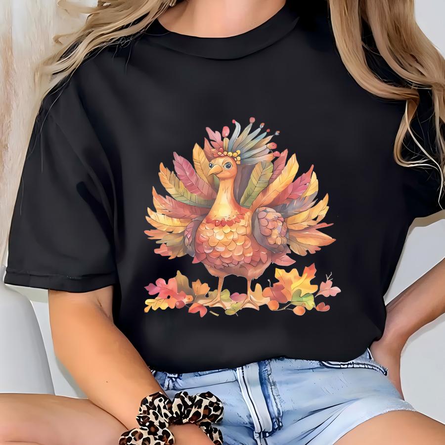 Thanksgiving Turkey Graphic Tee: Colorful Autumn Watercolor Bird Shirt T-shirt