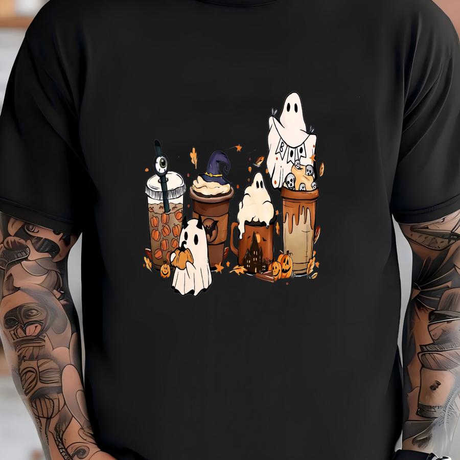Сute Ghost Coffee Shirt, Сute Little Ghost Iced Coffee Hoodie, Boo Ghost Shirt, Ghost Coffee Shirt, Halloween Coffee Lovers T-shirt