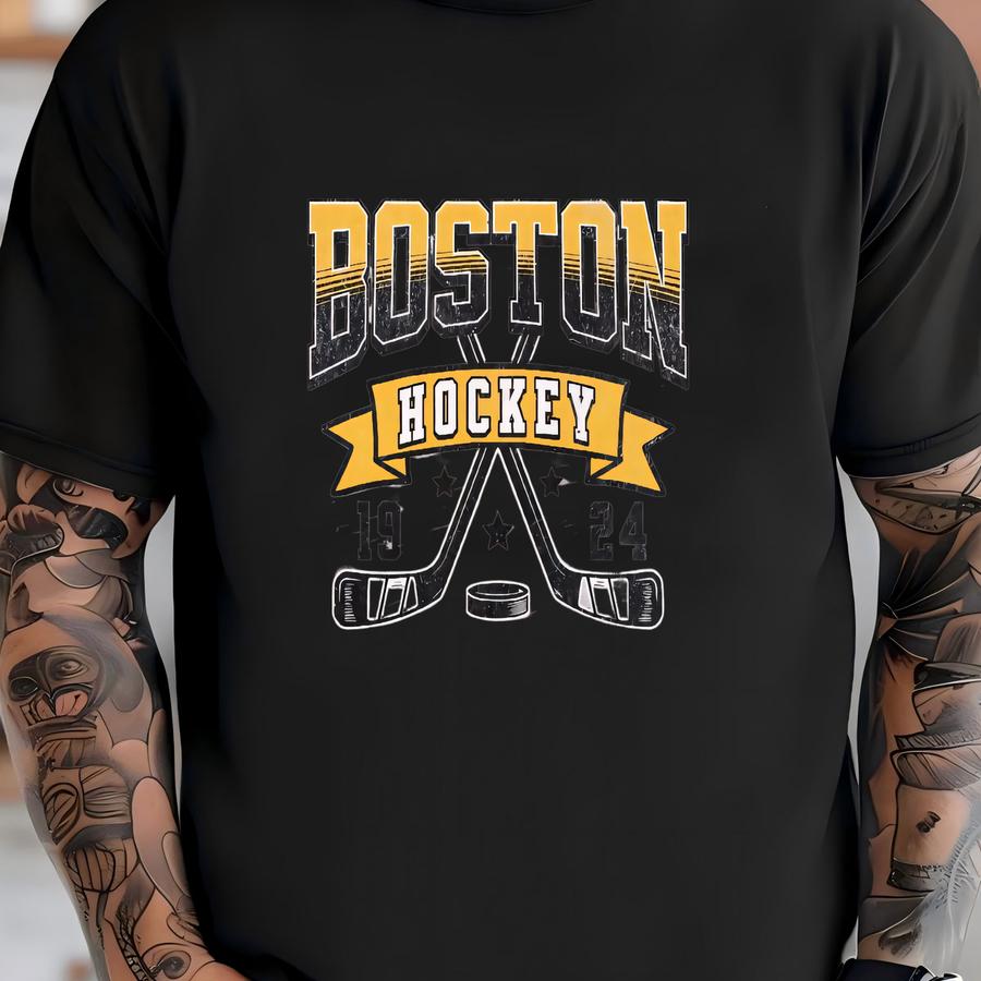 Distressed Vintage Style Boston Hockey Apparel, Mens Womens Hoodie, Crewneck Sweatshirt, Hoodie, Gift For Sports Fan, Game Day Outfit T-shirt
