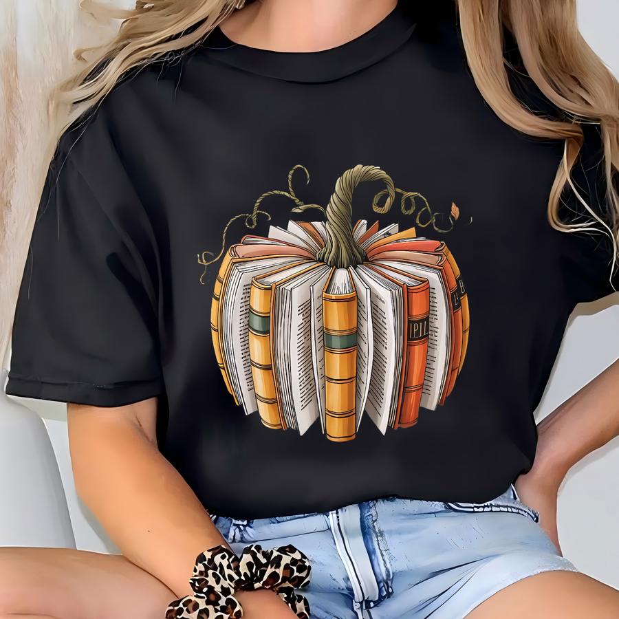 Fall Book Pumpkin Sweatshirt, Pumkin Book Hoodie, Faal Book Sweater, Halloween Teacher Gift, Retro Reading Halloween Sweater, Book Lover Tee T-shirt