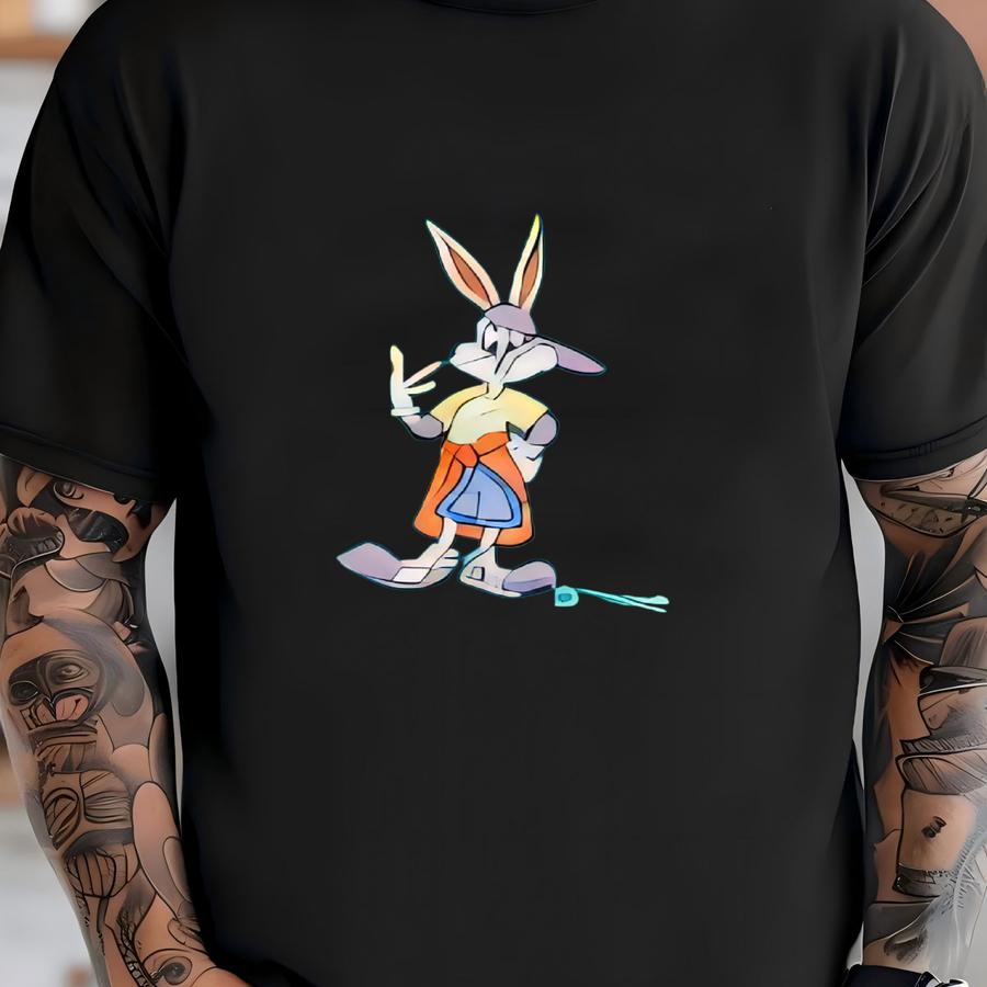 Vintage 90s Bugs Bunny Sweater Womens Large Blue Hip Hop Crew Neck Long Sve T-shirt