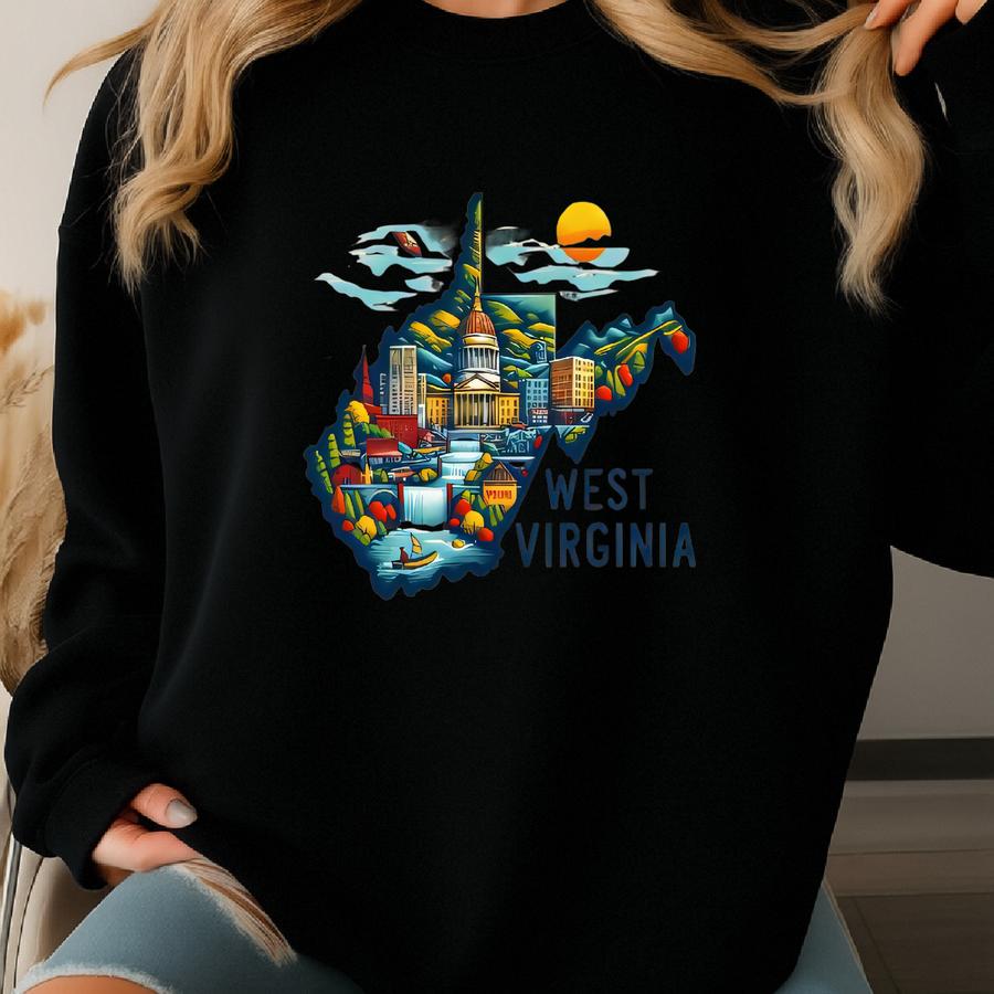 West Virginia Tee, West Virginia Map, Girls Trip Matching West Virginia, West Virginia Travel Gift, West Virginia State Sweatshirt
