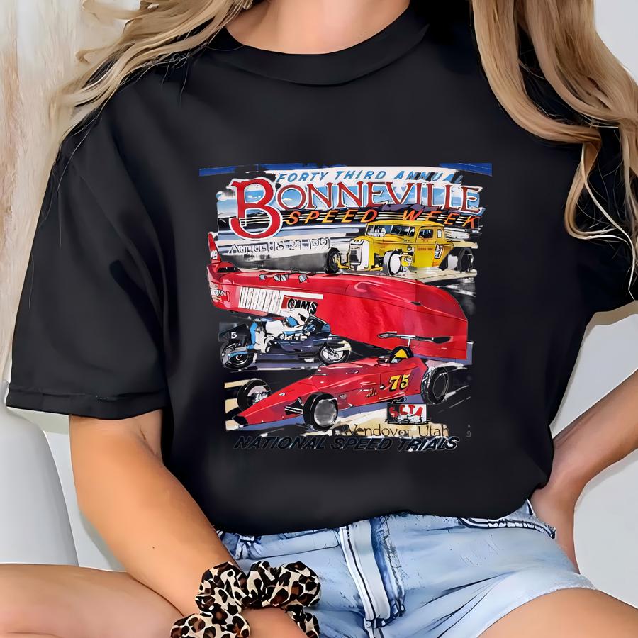 Bonneville Speed Week Vintage 90s Racing Cars Hoodie - Wendover Utah - National Speed Trials - Men's Size : 2xl ( Xxl ) -  T-shirt