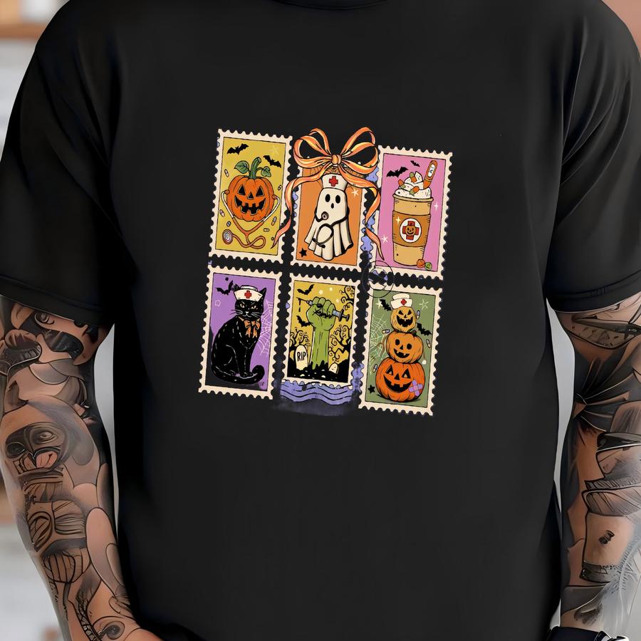 ® Retro Cute Halloween Stamp Tshirt, Halloween Stamps Shirt, Halloween Gift, Cute Halloween Stamp Shirt T-shirt