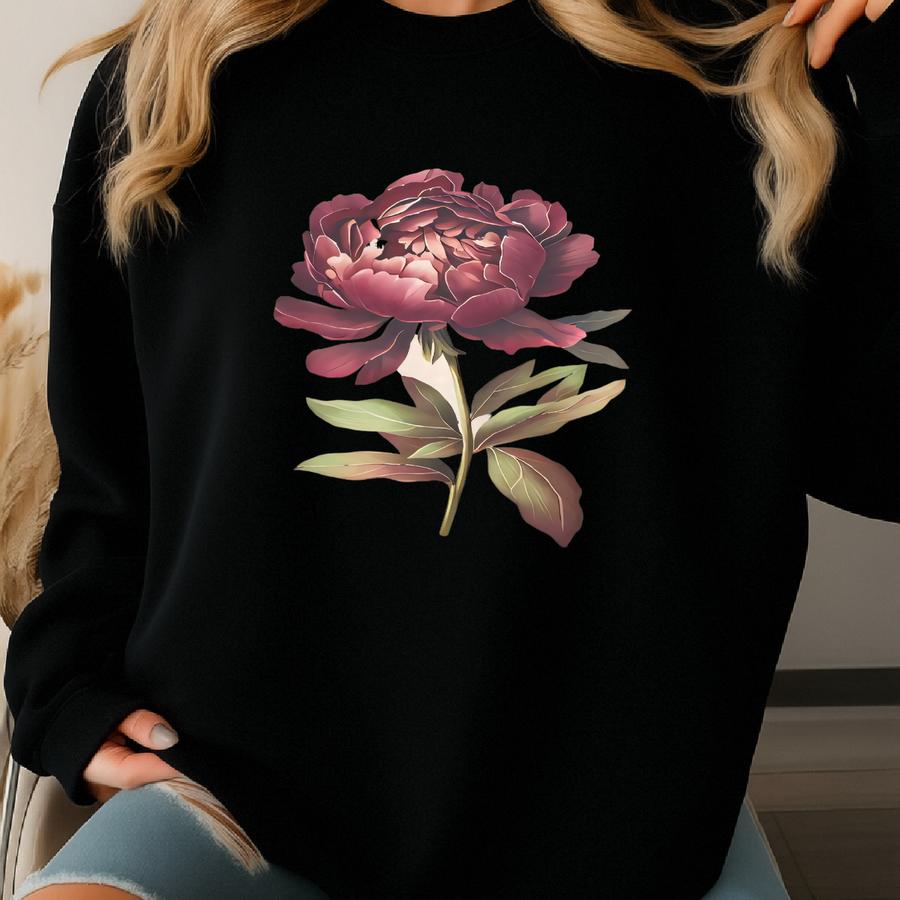 Blush Burgundy Peony Flower Graphic Long Sve Shirt Elegant Botanical Floral Top Unique Garden Art Tee For Women Or Men Gifts Sweatshirt
