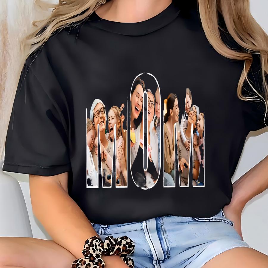 Custom Photo Mom Tshirt,personalized Mama Shirt With Kids Names,christmas Mother Photo Gift,custom Mommy Photo,customized Kid T-shirt