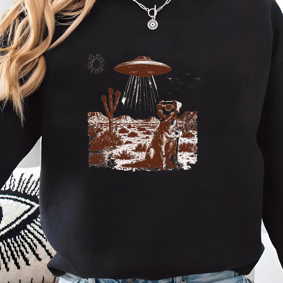 Vintage Ufo Cowboy Dog Shirt: Retro Dog Alien Abduction Tee Sweatshirt
