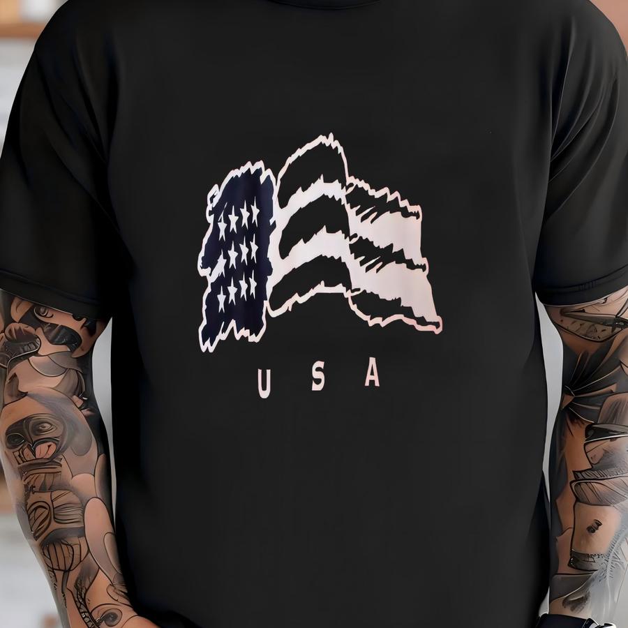 Vintage Usa Flag Sweatshirt Men Lg 90s Red America Patriotic Streetwear Grandpa T-shirt